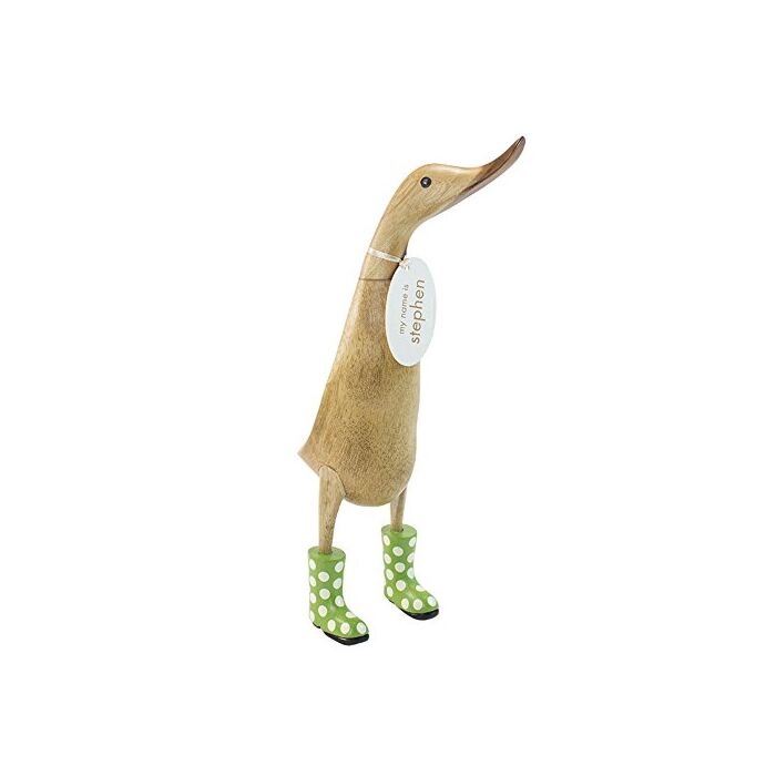 DCUK Natural Wooden Duck Spotted Welly Boots (Green)-1